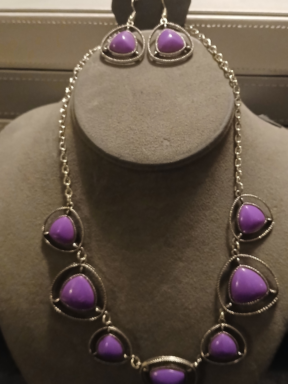 Purple Teardrop Statement Necklace and Earring Set